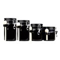 Hds Trading 4 Piece Ceramic Canister Set with Wooden Spoons, Black ZOR95956